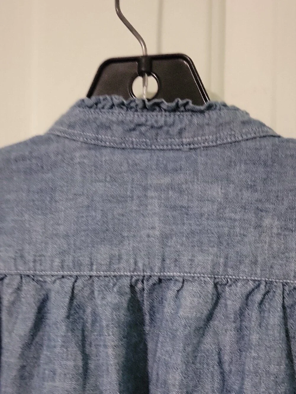 Ralph Lauren Girls Blue Chambray Button-Front Ruffle Hem Dress Size 10